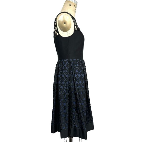 Muse Laser Cut Dress Sz 8 Black Navy Eyelet Party Cocktail Formal Wedding Lace - Picture 3 of 15